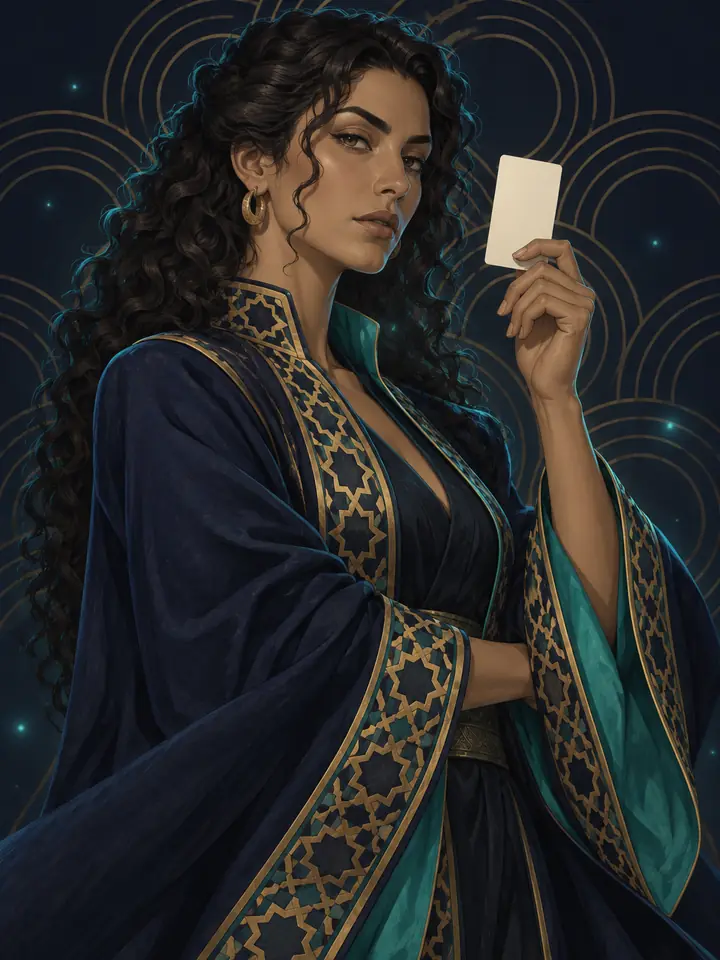 Layla, an original Learn the Table character, holding a card
